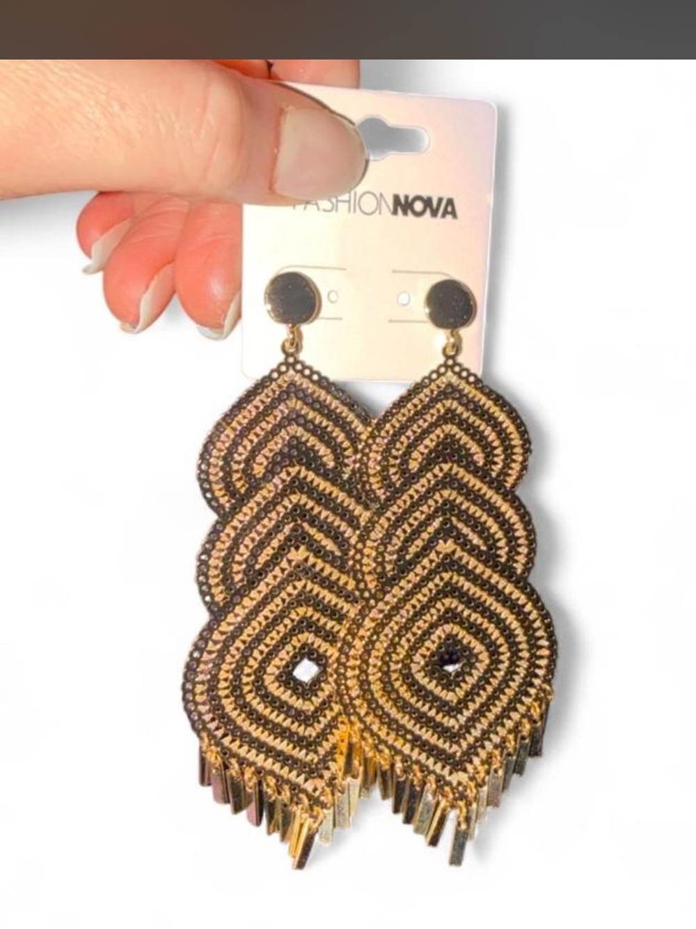 Fashion Nova Black & Gold Beaded Fringe Earrings